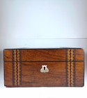 Antique Victorian Parquetry Mother Of Pearl Inlaid Walnut Veneer Sewing Box