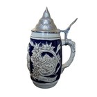Vintage German Beer Stein With A Pewter Lid Edelweiss  Hand Painted 1 2 Liter