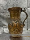 Antique Middle Eastern Tinned Copper Ewer With Embossed Decoration 7x3 5   