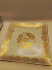 Vintage Mid Century Gold Rose Bent Glass Tray Platter Georges Briard Style 1960s