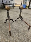 Vintage Pair Of Brass Cannonball Fireplace Andirons Fire Dogs  Brass   Cast Iron