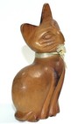 Vintage Wooden Cat Kitten Hand Carved Figurine Natural Wood Pet Animal Figure