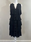 White House Black Market Black Sleeveless Tiered Lace-up Women   s Dress - Size S