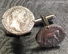 Ancient Roman Emperor Marcus Aurelius   Elephant Denarius Coin Cufflinks   Box 