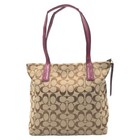 Excellent Condition Coach Signature Embossed Brown Pink Gold Hardware Canvas F25