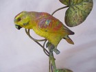 Antique Vintage Painted Metal Parrot In Tree Sculpture Figure