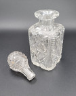 Vtg Cut Glass Perfume Bottle Decanter Diamond Pattern Stopper Vanity Decor Empty