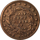 1837 Half Cent Worth Of Pure Copper Us Standard Weight   Value  Hard Times Token