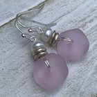 Min Favorit Blossom Pink Sea Glass  Freshwater Pearl   Silver Pl Drop Earrings
