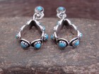Native American Sterling Silver   Turquoise Post Dangle Earrings - Quam