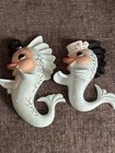 Anthropomorphic Ceramic chalk Ware Fish Bathroom Decor Plaques Exceptional 