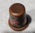 Beautiful Hand Painted Wood Souvenir Vintage  Wooden Floral Thimble
