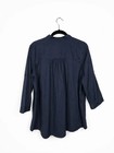 J jill L Navy Pintuck Tunic Blouse Lagenlook Coastal Quiet Luxury Roll Tab