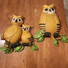 Vintage Mcm Large Homco Owl Family Wall Hanging Art Usa 1975 2 Pc