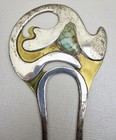1970   s Artisan Signed    judy    Brass Sterling Turquoise Boho Hair Ornament