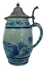 Flawed Large Antique Whites Utica Early Beer Stein Hunting Scene Rabbit Hare