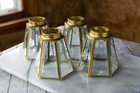 Vintage Brass And Beveled Light Shades Clear Glass Six Sided 2 1 8  Fitter-set 4