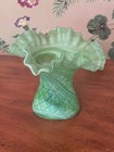 Antique Northwood Dugan Green Slag Uranium Ruffled Swirl Vase Mint 