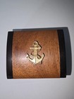 Vintage Small Wooden Box Anchor Brass