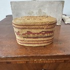 Small Antique Makah  nootka Northwest Coast Indian Cedar Plaited Lidded Basket 