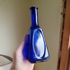 1890s Cobalt Blue Tapered Square Cologne Or Barber Bottle With Oval Windows