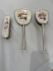 Vintage 3 Piece Dresser Vanity Set Silver Tone Hand Mirror   2 Brush Combo