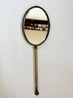 Antique Art Nouveau Victorian Hand Held Vanity Mirror Filigree Bronze Metal Vtg