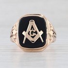 Onyx Masonic Signet Ring 10k Yellow Gold Size 11 Blue Lodge Square Compass