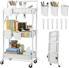 3-tier Rolling Metal Utility Cart W  Wheels  Foldable Organizer W  3 Cups   6
