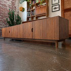 87  Low Profile Tv Stand Mid Century Modern Fluted Wood Storage Media Console