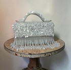 Sequin Velvet Evening Bag Fringe Pearl Beaded Floral Sequin Clutch Party Purse