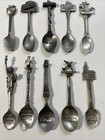 10 Vintage Pewter Souvenir Spoons Lot Of 10 New York Massachusetts 5-6 Inches