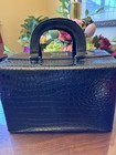 Cb Vintage Crocodile Patent Leather Makeup Train Case Black