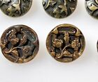 6 Art Nouveau Floral Buttons 3 Vintage Brass 3 Antique 2-part Brass Steel Cut