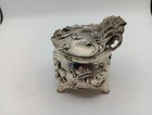 Vintage Ornate Cast Metal Floral Relief Jewelry Casket Trinket Box Japan