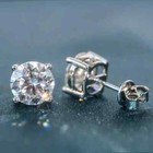 2ct Round Cut Real Moissanite Solitaire Stud Earrings 14k White Gold Plated