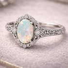 Vintage Ethiopian Welo Opal Ring 925 Sterling Silver Art Deco Halo Ring