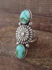 Native American Sterling Silver   Turquoise Ring Signed Yellowhair - Size 8