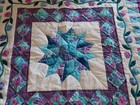 Hand Quilted Floral Lap Blanket Wall Hanging Purple Blue White Prairie Points
