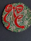 4 Rare Vintage Christmas Wreath Bow Metal Drink Coasters Japan Tarnish Resistant