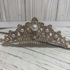 Flower Girl Children Princess Crystal Pearl Gold Hair Tiara Crown Comb