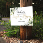 Welcome To Our Wedding Sign Personalized Wedding Welcome Sign Green Leaves Sign