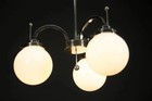 Lot 2 Vintage 1930s Czech Art Deco Chandelier Nickel Brass Opaline Glass Light