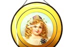Victorian Chimney Flue Cover Young Girl In White Dress With Blue Eyes Purple Hat