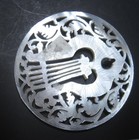 Bethlehem 44mm Carved Mother Of Pearl Button    Lyre Design    vintage Mop Medallion