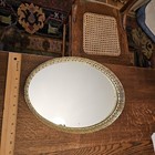 Vintage Mcm Oval Vanity Dresser Mirror 13 x9  Tray Gold  Floral Edging