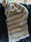 Handmade Crochet Afghan   Throw Blanket  White  Green  Pink And Yellow