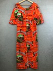 Vintage 60s Lahaina Kaanapali   Pacific Maui Hawaii Railroad Print Dress L