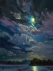 Oil Painting Original Florida Highwaymen Like Art Impressionist Moon Max Cole U9