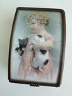 Vintage Glass Jewelry Trinket Box Girl With Puppy   Kitten Ballicraft Keepsake